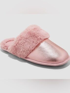 2 pair Bundle - NWT Auden Women's Metallic Pink Faux Leather Slipper - Size 9-10